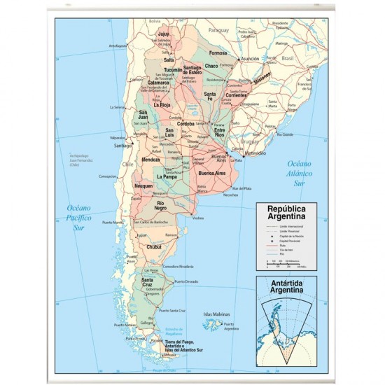 Mapa Argentina en lona de 50 x 70 cms. listo para colgar