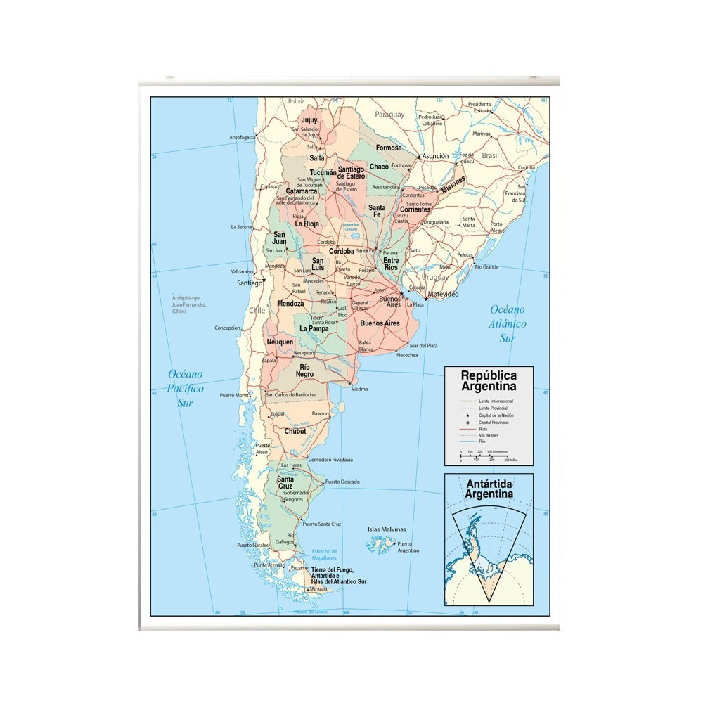 Mapa Argentina en lona de 50 x 70 cms. listo para colgar
