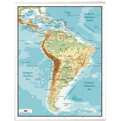 Mapa Físico de Sudamérica en lona de 80 x 120 cms. listo para colgar
