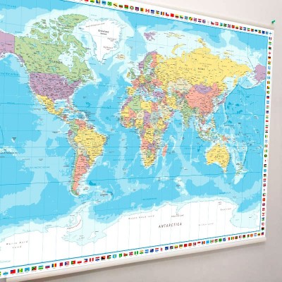 Mapamundi político en Inglés en lona de 120 x 80 cms. listo para colgar
