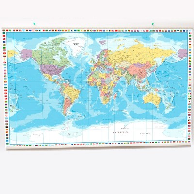 Mapamundi político en Inglés en lona de 120 x 80 cms. listo para colgar