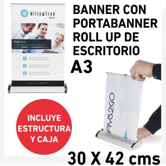 Banner roll up de escritorio XL 30 x 42 cms.