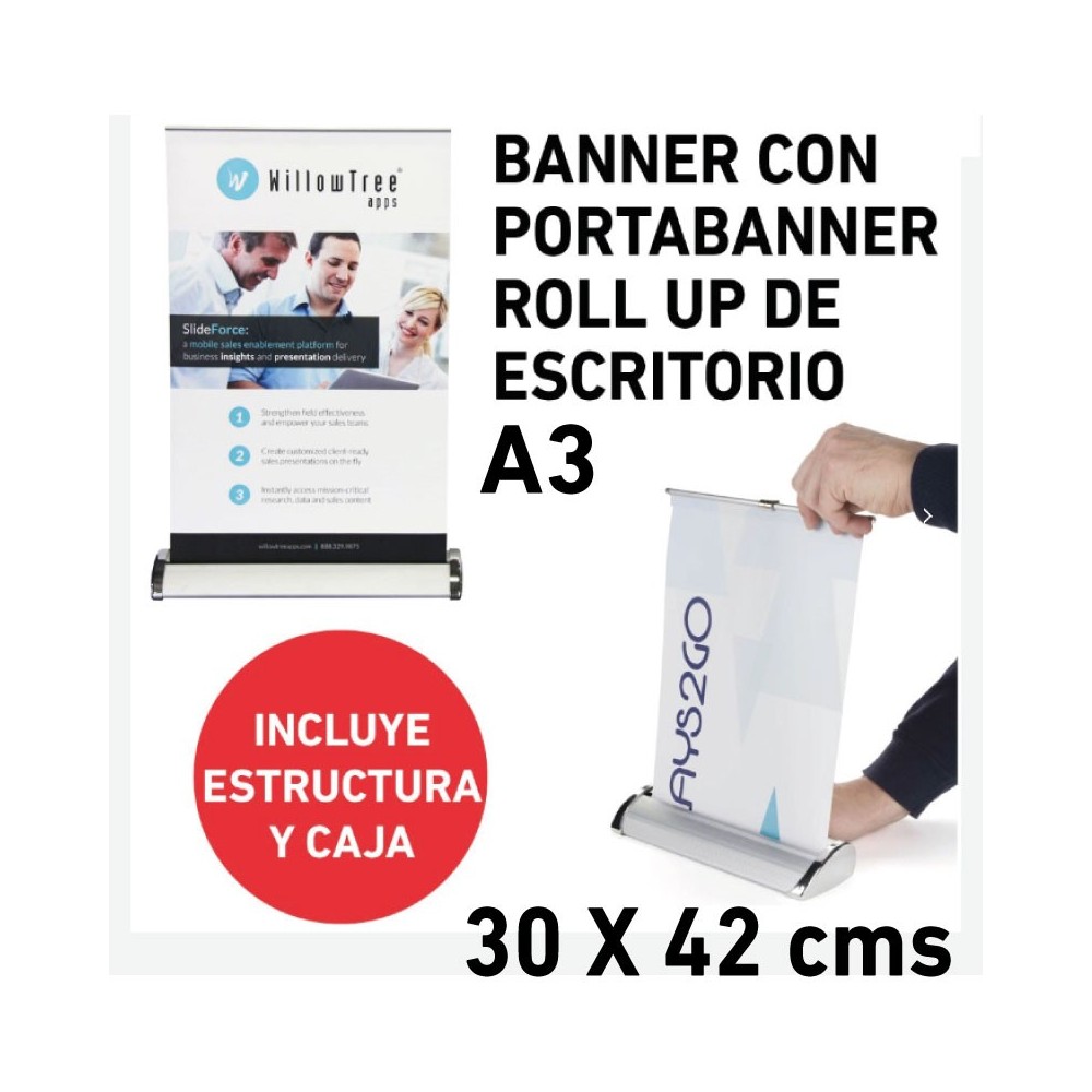 Banner roll up de escritorio XL 30 x 42 cms.