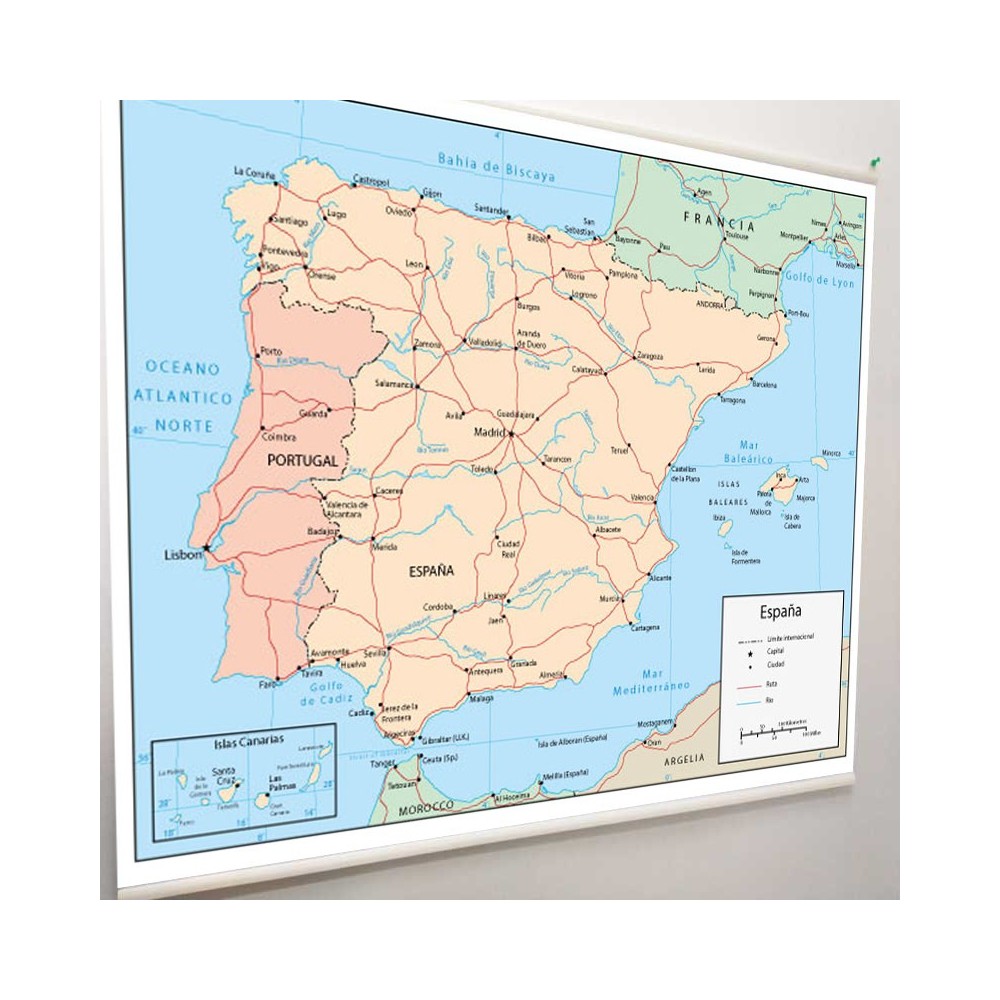 Mapa de España en lona de 70 x 80 cms. listo para colgar