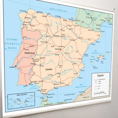 Mapa de España en lona de 70 x 80 cms. listo para colgar