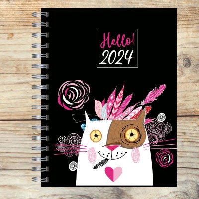 Agenda 2024 tapa dura mod. 5085 "Crazy cat" en caja para regalo