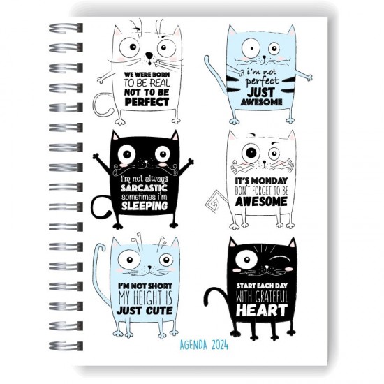 Agenda 2024 tapa dura mod. 5096 "Awesome cats" en caja para regalo