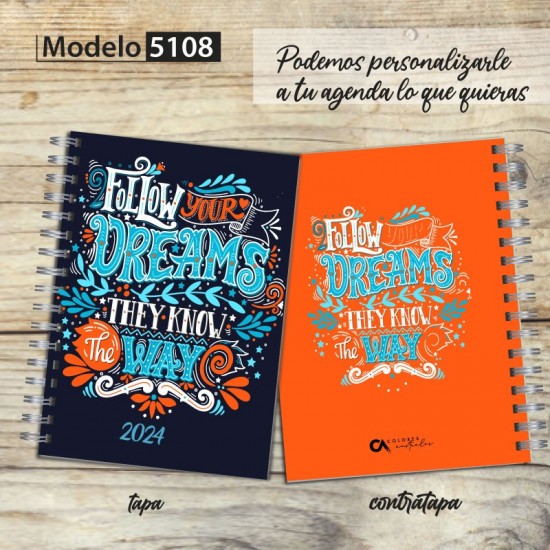 Agenda 2024 tapa dura mod. 5108 "Follow your dreams" en caja para regalo