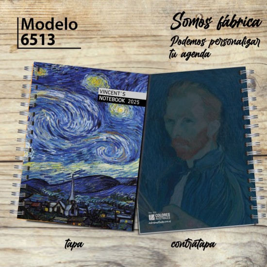 Agenda 2025 tapa dura mod. 6513 "Vincent´s notebook" en caja para regalo